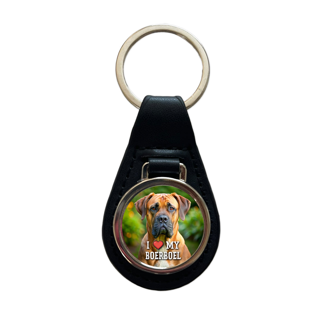 I Love My Boerboel Dog Heart Black Leather Metal Keychain