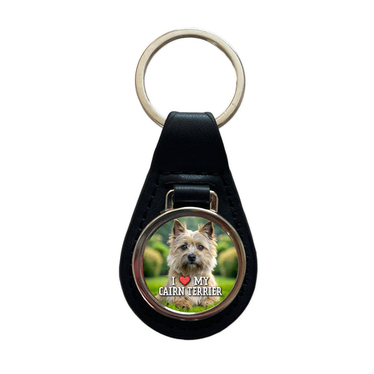 I Love My Cairn Terrier Dog Heart Black Leather Metal Keychain