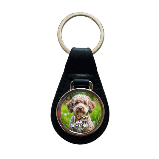 I Love My Lagotto Romagnolo Dog Heart Black Leather Metal Keychain