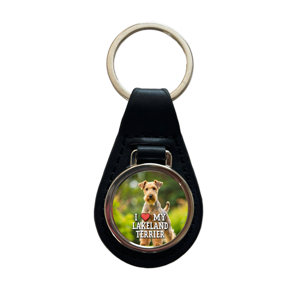 I Love My Lakeland Terrier Dog Heart Black Leather Metal Keychain