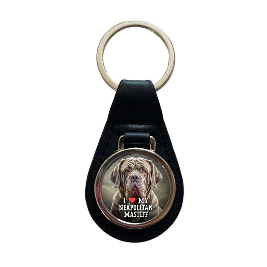 I Love My Neapolitan Mastiff Dog Heart Black Leather Metal Keychain