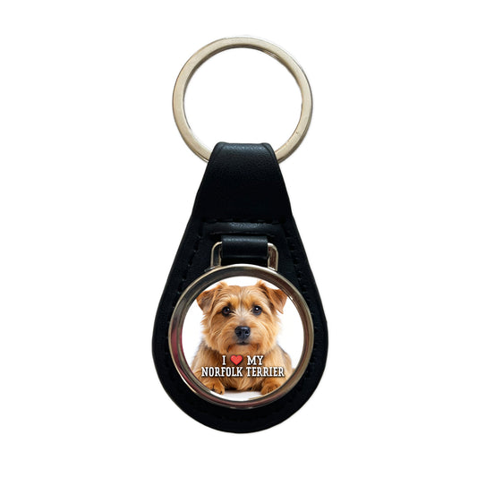 I Love My Norfolk Terrier Dog Heart Black Leather Metal Keychain