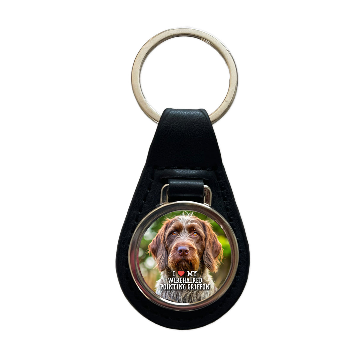 I Love My Wirehaired Pointing Griffon Dog Heart Black Leather Metal Keychain