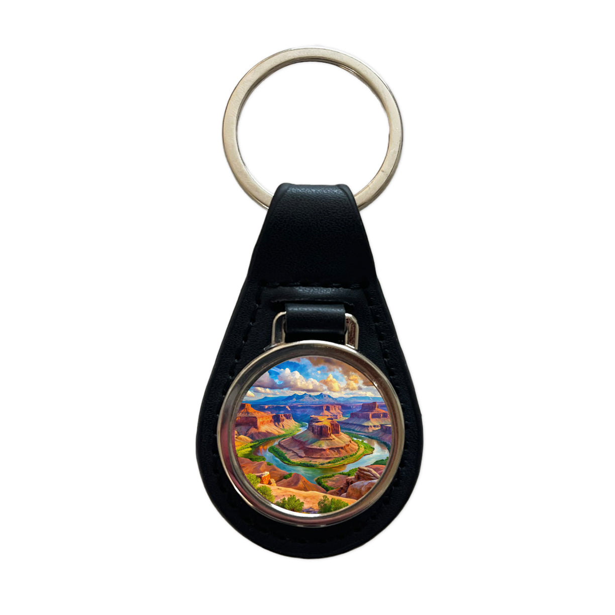 Canyonlands National Park Utah Watercolor Style Black Leather Metal Keychain