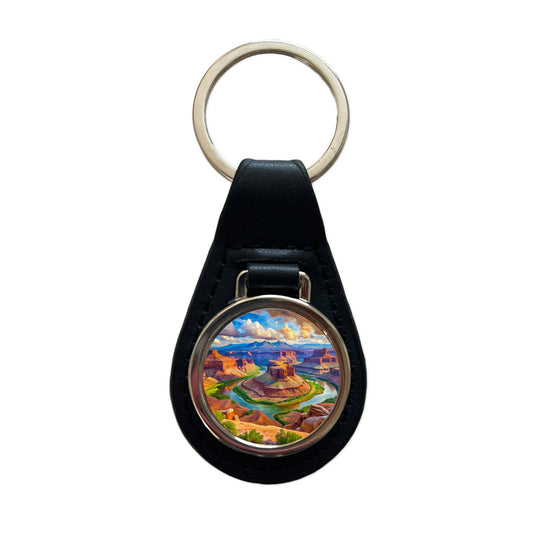 Canyonlands National Park Utah Watercolor Style Black Leather Metal Keychain