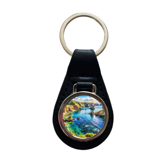 Channel Islands National Park California Watercolor Style Black Leather Metal Keychain