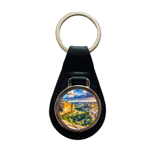 El Malpais National Monument New Mexico Watercolor Style Black Leather Metal Keychain