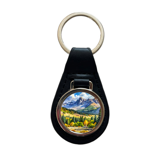 Great Basin National Park Nevada Watercolor Style Black Leather Metal Keychain