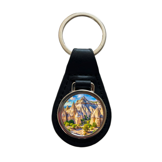 Kasha - Katuwe Tent Rocks National Monument New Mexico Watercolor Style Black Leather Metal Keychain