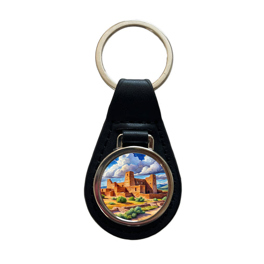 Salinas Pueblo Missions National Monument New Mexico Watercolor Style Black Leather Metal Keychain