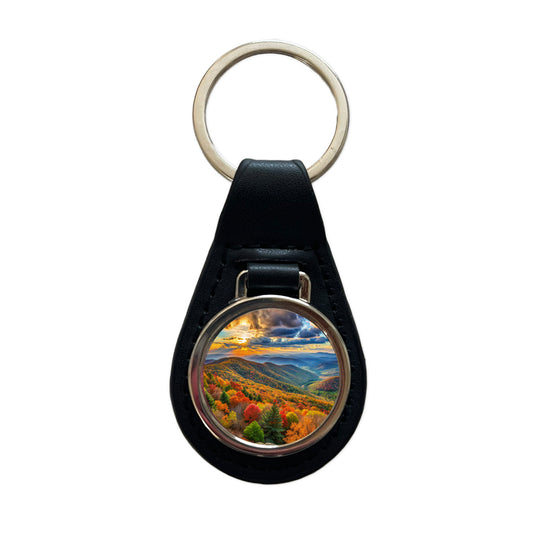 Shenandoah National Park Virginia Watercolor Style Black Leather Metal Keychain