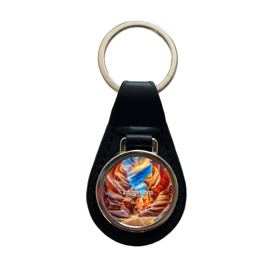 Antelope Canyon Arizona Black Leather Metal Keychain