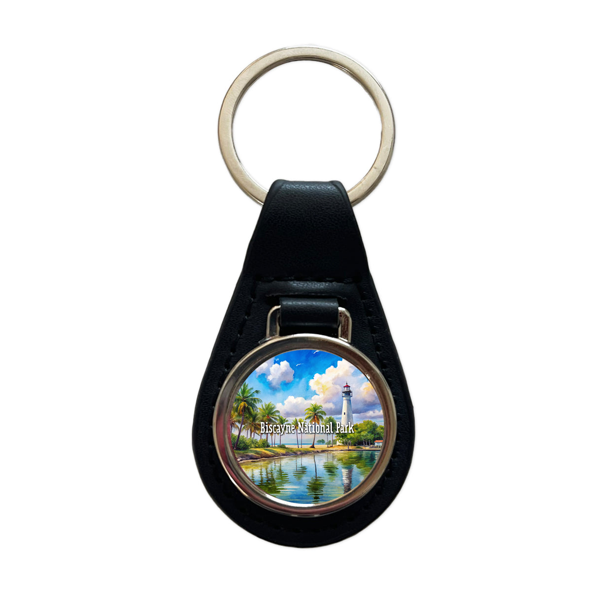 Biscayne National Park Florida Black Leather Metal Keychain