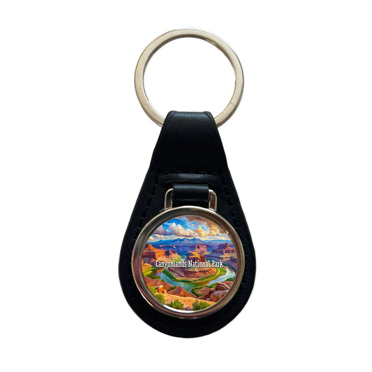 Canyonlands National Park Utah Black Leather Metal Keychain