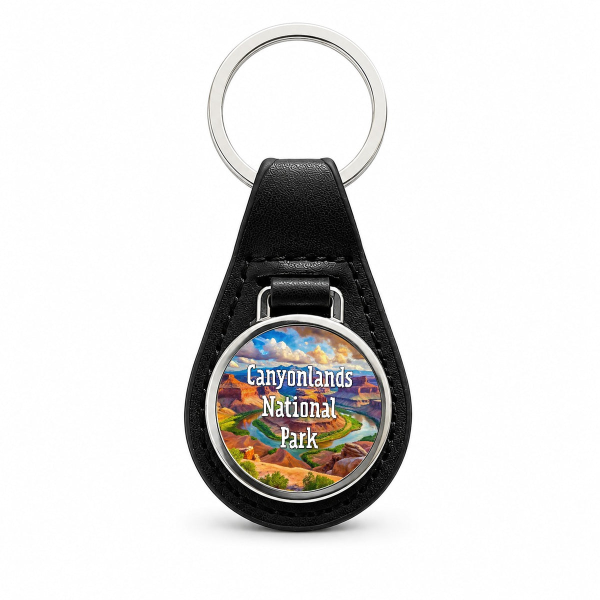 Canyonlands National Park Utah Black Leather Metal Keychain