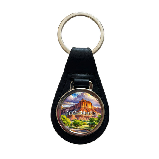 Capitol Reef National Park Utah Black Leather Metal Keychain