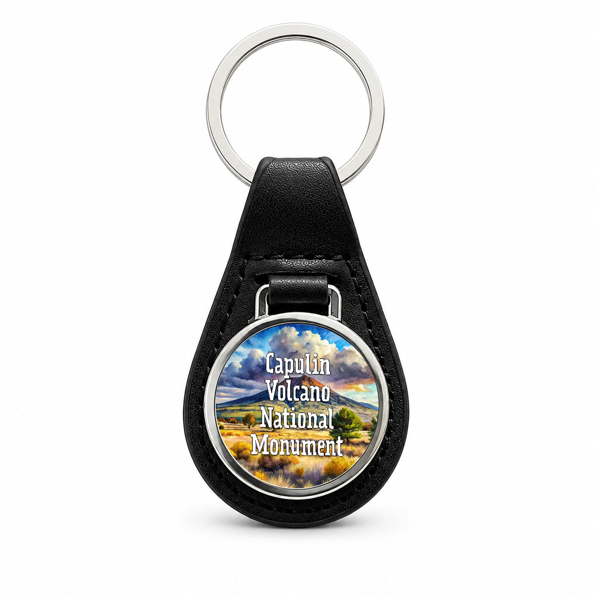 Capulin Volcano National Monument New Mexico Black Leather Metal Keychain
