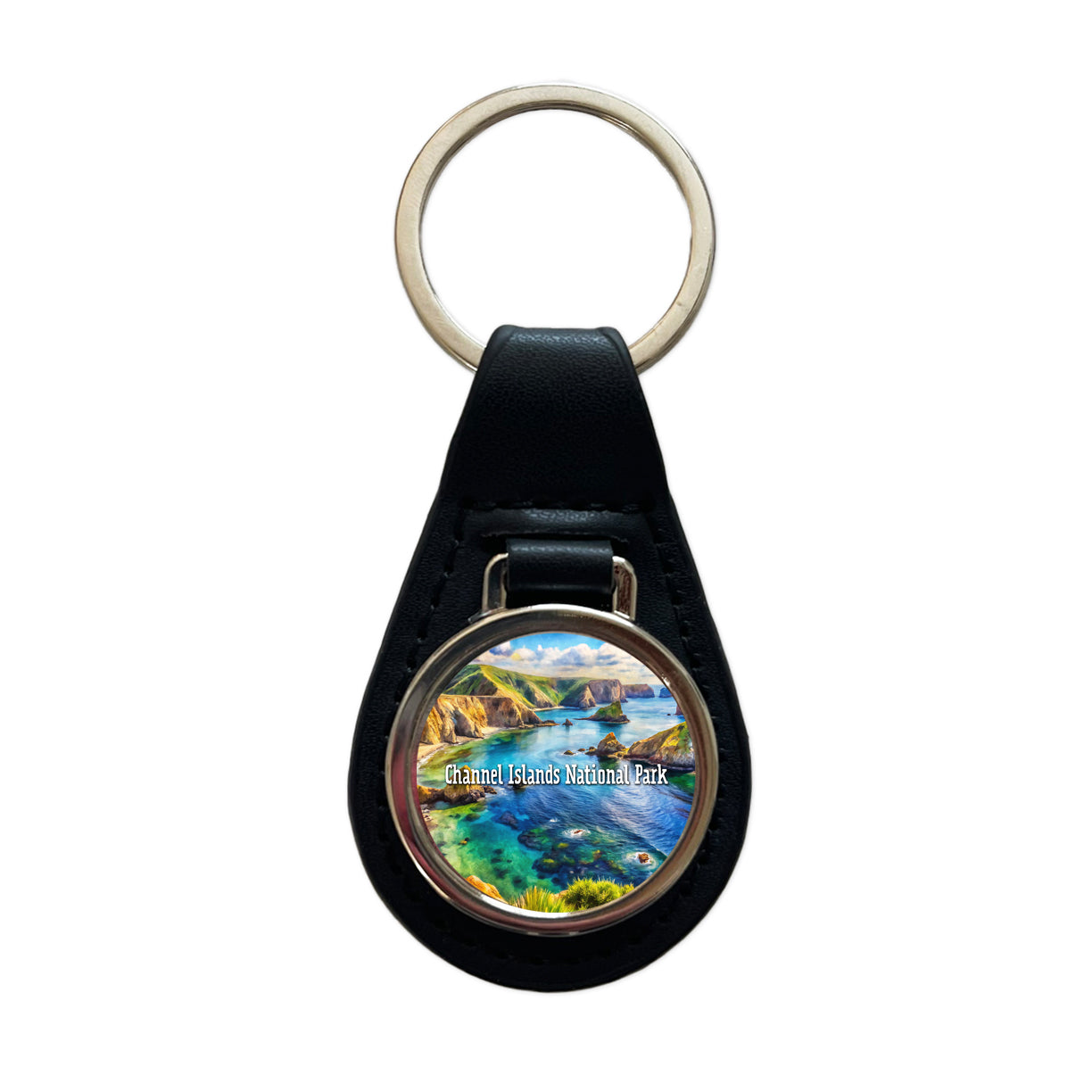 Channel Islands National Park California Black Leather Metal Keychain