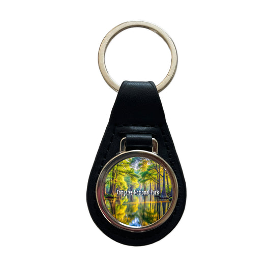 Congaree National Park South Carolina Black Leather Metal Keychain