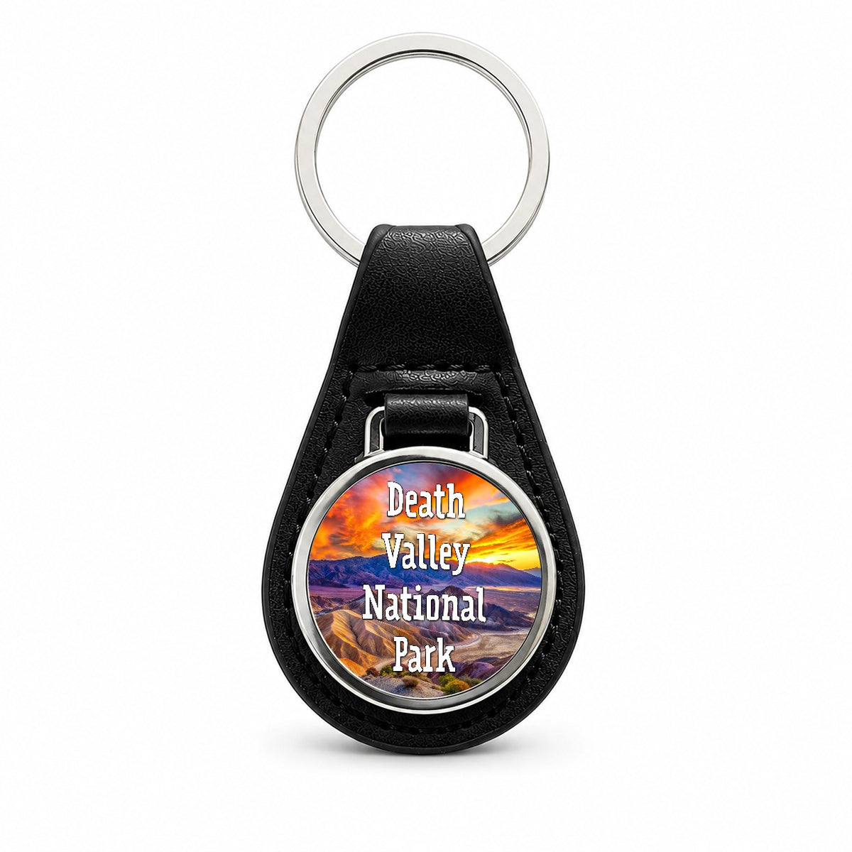 Death Valley National Park California Black Leather Metal Keychain