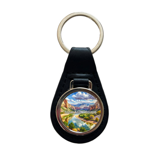Dinosaur National Monument Colorado, Utah Black Leather Metal Keychain