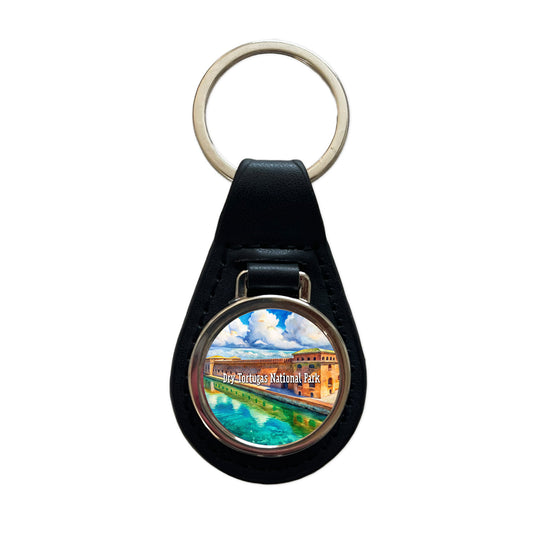 Dry Tortugas National Park Florida Black Leather Metal Keychain