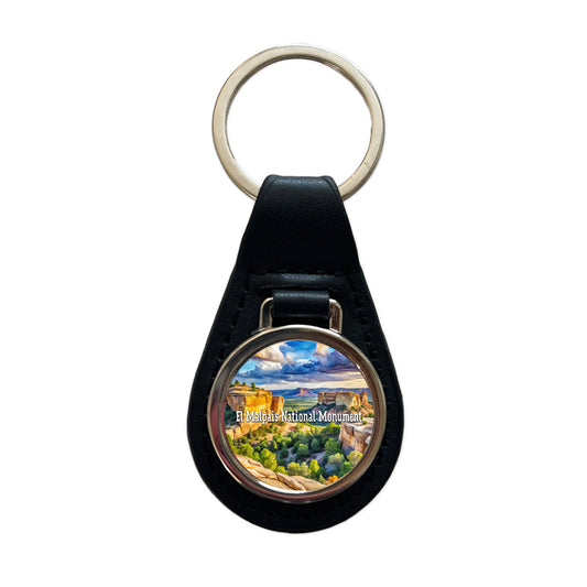 El Malpais National Monument New Mexico Black Leather Metal Keychain