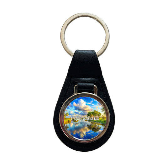 Everglades National Park Florida Black Leather Metal Keychain