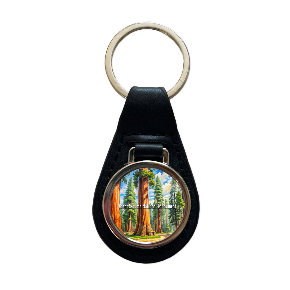 Giant Sequoia National Monument California Black Leather Metal Keychain