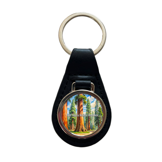 Giant Sequoia National Monument California Black Leather Metal Keychain