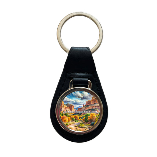 Grand Staircase - Escalante National Monument Utah Black Leather Metal Keychain