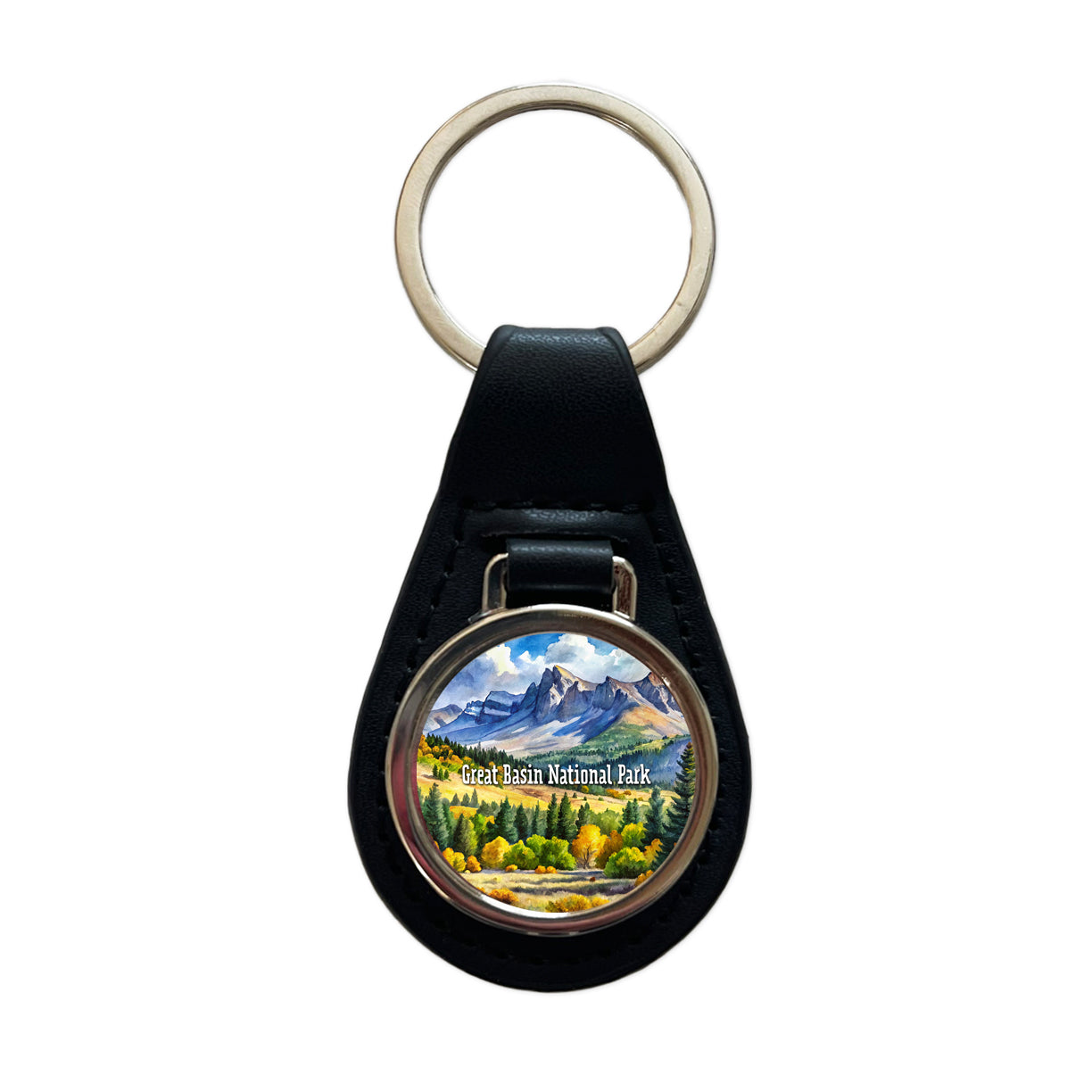 Great Basin National Park Nevada Black Leather Metal Keychain