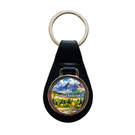 Great Basin National Park Nevada Black Leather Metal Keychain
