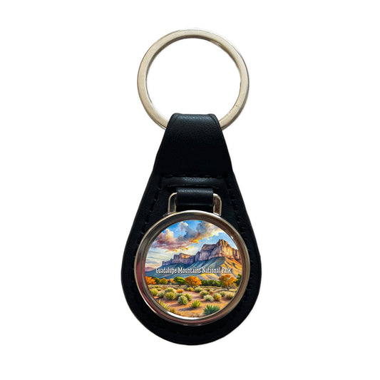 Guadalupe Mountains National Park Texas Black Leather Metal Keychain