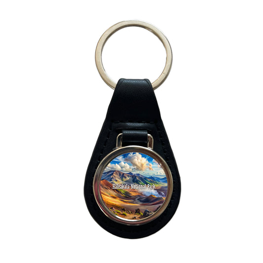 Haleakala National Park Hawaii Black Leather Metal Keychain