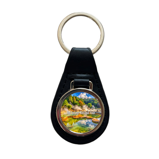 Hot Springs National Park Arkansas Black Leather Metal Keychain