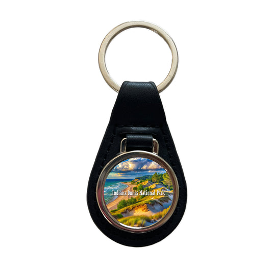 Indiana Dunes National Park Indiana Black Leather Metal Keychain
