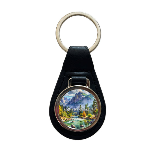 Kings Canyon National Park California Black Leather Metal Keychain