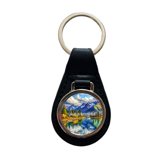 Lake Clark National Park Alaska Black Leather Metal Keychain