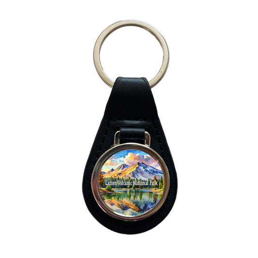 Lassen Volcanic National Park California Black Leather Metal Keychain