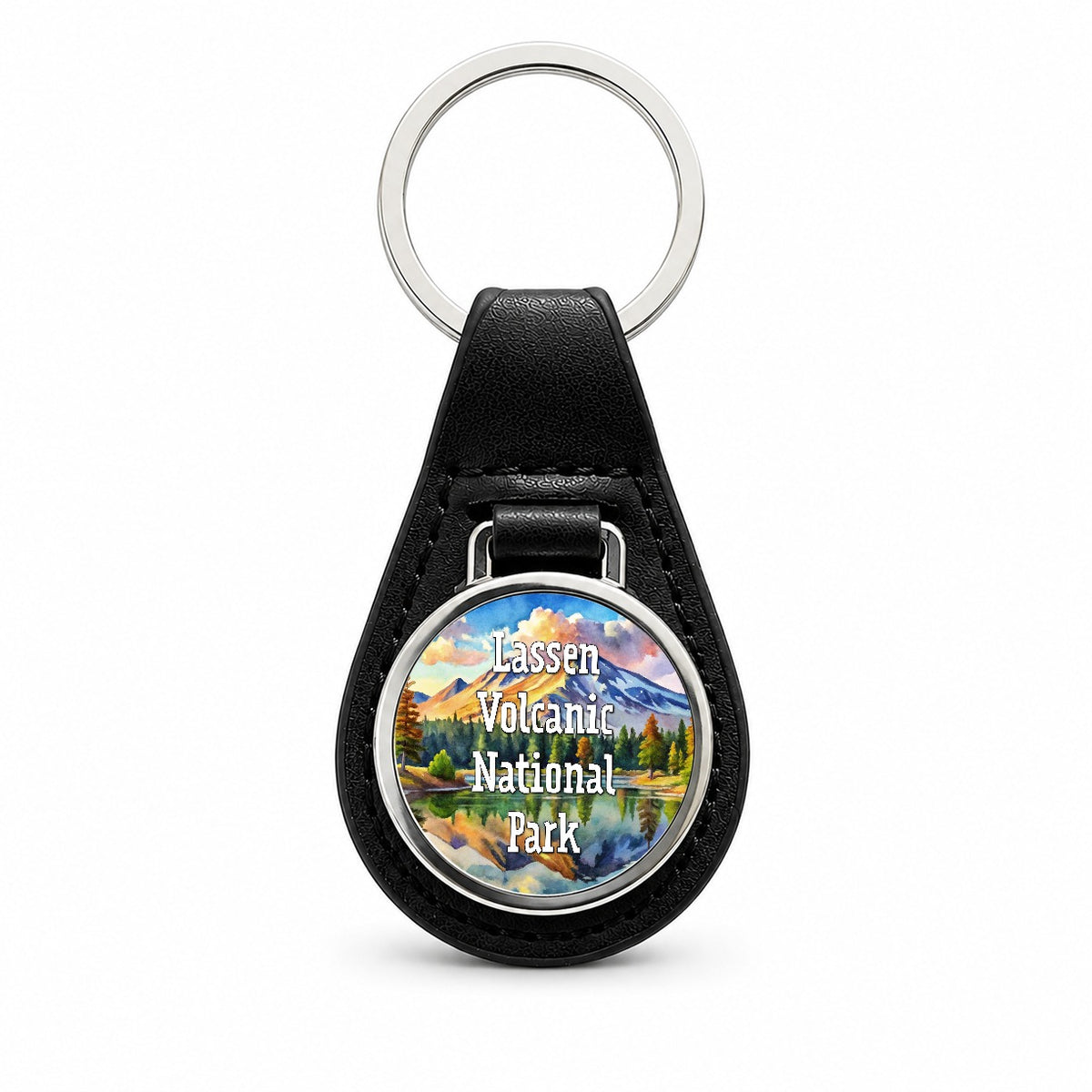 Lassen Volcanic National Park California Black Leather Metal Keychain