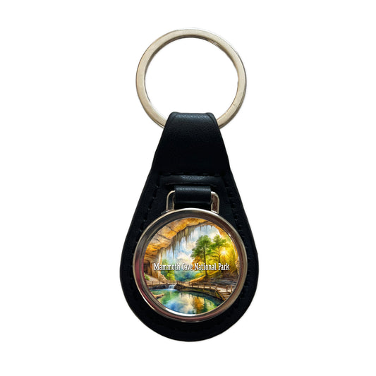Mammoth Cave National Park Kentucky Black Leather Metal Keychain