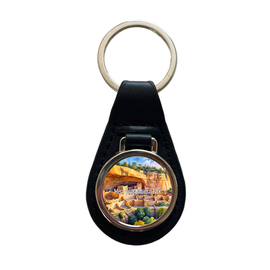 Mesa Verde National Park Colorado CO Black Leather Metal Keychain