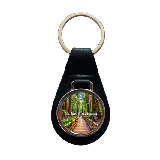Muir Woods National Monument California Black Leather Metal Keychain