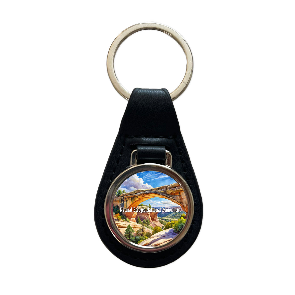 Natural Bridges National Monument Utah Black Leather Metal Keychain