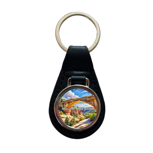 Natural Bridges National Monument Utah Black Leather Metal Keychain