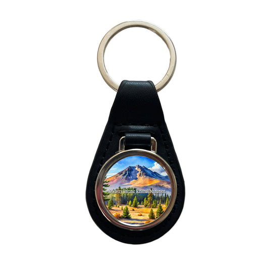 Newberry Volcanic National Monument Oregon Black Leather Metal Keychain
