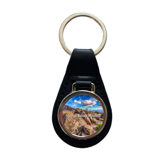 Petroglyph National Monument New Mexico Black Leather Metal Keychain