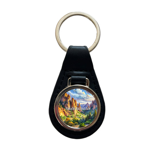Pinnacles National Park California Black Leather Metal Keychain