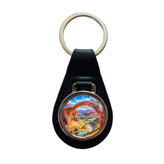Rainbow Bridge National Monument Utah Black Leather Metal Keychain